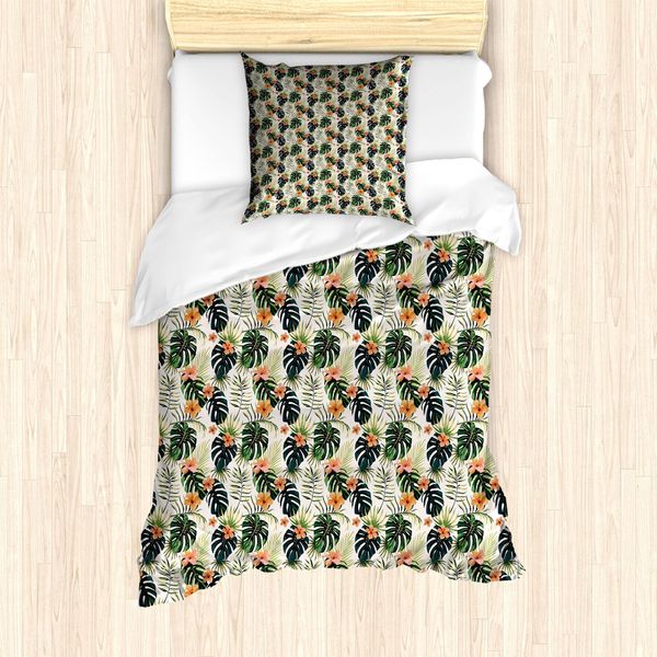 Abakuhaus Set Copripiumino Per Letto Singolo, Fiori Tropicali Monstera, Antiacaro, Adatto A Chi Soffre Di Allergie, Con Federa, 135 Cm X 200 Cm - 80 X 80 Cm, Multicolore-image