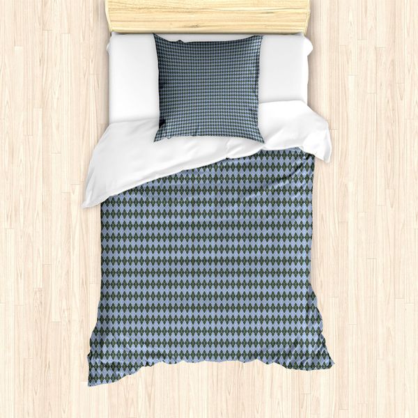 Abakuhaus Set Copripiumino Quatrefoil Per Letti Singoli, Tradizionale Motivo A Griglia Orientale, Antiacaro E Anallergico, Con Federa, 135 Cm X 200 Cm - 80 X 80 Cm, Ceil Blue Evergreen-image