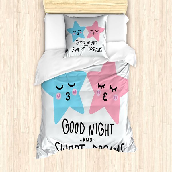 Abakuhaus Set Copripiumino Per Letto Singolo, TräUme Sterne Kuss, Antiacaro, Adatto A Chi Soffre Di Allergie, Con Federa, 135 Cm X 200 Cm - 80 X 80 Cm, Azzurro Cielo Rosa Confetto-image