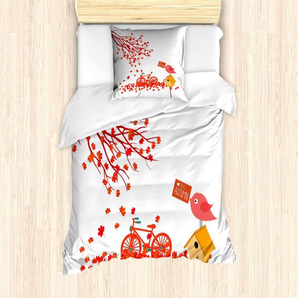 Abakuhaus Set Copripiumino Per Letto Singolo, Foglie D'albero, Antiacaro, Adatto A Chi Soffre Di Allergie, Con Federa, 135 Cm X 200 Cm - 80 X 80 Cm, Marigold Vermilion-image