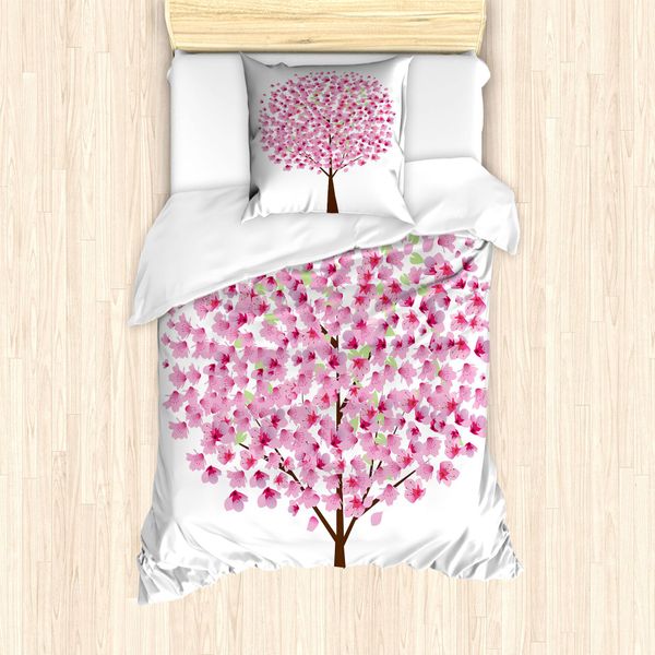Abakuhaus Set Copripiumino Per Letti Singoli, Semplice Fiore Di Ciliegio, Antiacaro, Adatto A Chi Soffre Di Allergie, Con Federa, 135 Cm X 200 Cm - 80 X 80 Cm, Rosa Marrone Scuro-image