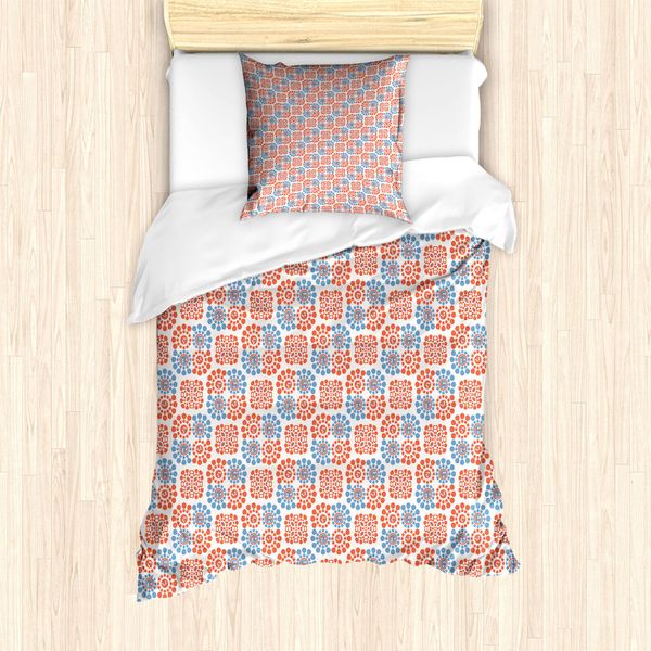 Abakuhaus Set Copripiumino Boho Per Letti Singoli, Motivo Rotondo Bicolore, Antiacaro, Adatto A Chi Soffre Di Allergie, Con Federa, 135 Cm X 200 Cm - 80 X 80 Cm, Blu Ardesia Burnt Sienna-image