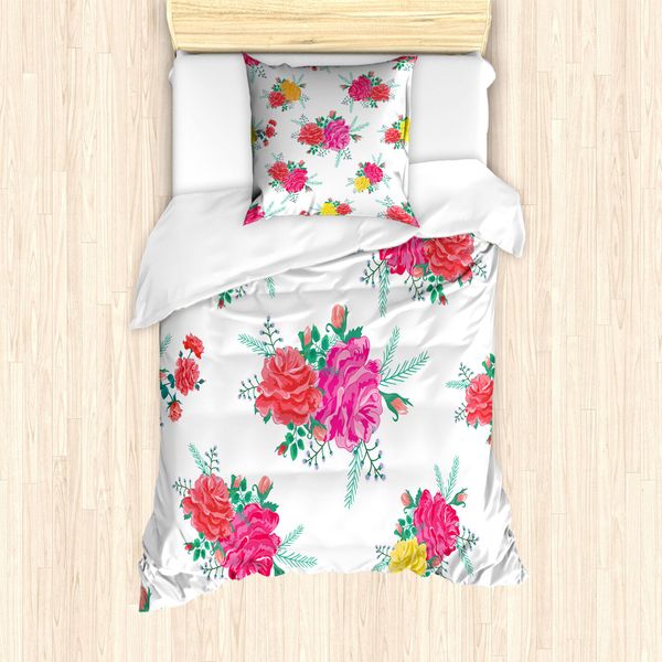 Abakuhaus Set Copripiumino Rosa Con Fiori Per Letti Singoli, Spring Love Art, Antiacaro, Adatto A Chi Soffre Di Allergie, Con Federa, 135 Cm X 200 Cm - 80 X 80 Cm, Multicolore-image