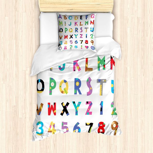 Abakuhaus Set Copripiumino Per Letto Singolo, Cheery Educational Letters, Antiacaro, Adatto A Chi Soffre Di Allergie, Con Federa, 135 Cm X 200 Cm - 80 X 80 Cm, Bianco Multicolore-image