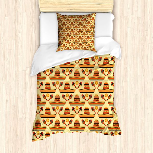 Abakuhaus Cinco De Mayo Set Copripiumino Per Letti Singoli, Cappelli Maracas, Antiacaro, Adatto A Chi Soffre Di Allergie, Con Federa, 135 Cm X 200 Cm - 80 X 80 Cm, Giallo Pastello Multicolore-image