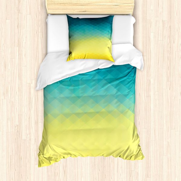 Set Copripiumino Abakuhaus Aqua Ombre Per Letti Singoli, Colori Poligonali, Antiacaro, Adatto A Chi Soffre Di Allergie, Con Federa, 135 Cm X 200 Cm - 80 X 80 Cm, Multicolore-image
