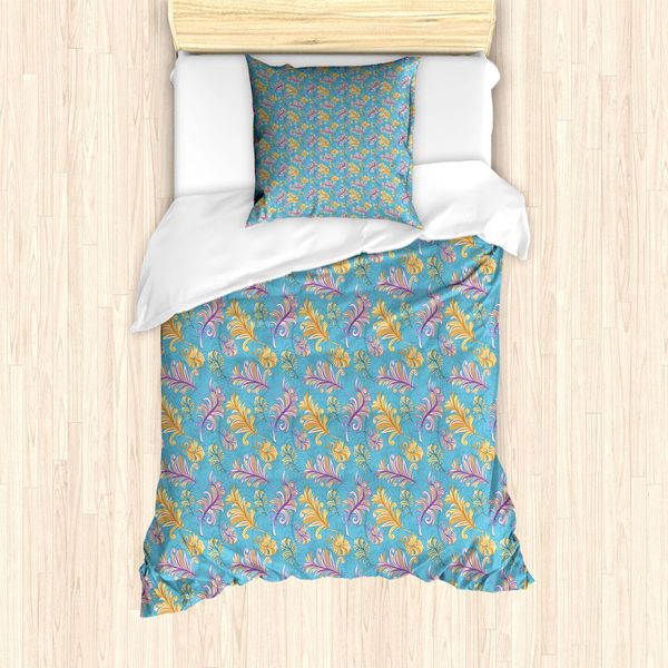 Set Copripiumino Abakuhaus Per Letti Singoli, Motivo Astratto Piumaggio Di Uccello, Antiacaro, Adatto A Chi Soffre Di Allergie, Con Federa, 135 Cm X 200 Cm - 80 X 80 Cm, Blu Cielo Profondo Multicolore-image