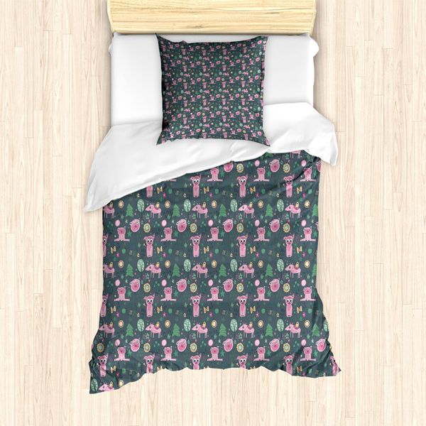 Set Copripiumino Abakuhaus Per Letti Singoli, Maialini Fiori Uccelli Alberi, Antiacaro Adatto A Chi Soffre Di Allergie Con Federa, 135 Cm X 200 Cm - 80 X 80 Cm, Multicolore-image