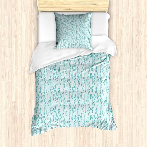Abakuhaus Set Copripiumino Per Letto Singolo, Foglie Di Eucalipto In Fiore, Antiacaro, Adatto A Chi Soffre Di Allergie, Con Federa, 135 Cm X 200 Cm - 80 X 80 Cm, Blu Cadetto Blu Cadetto-image