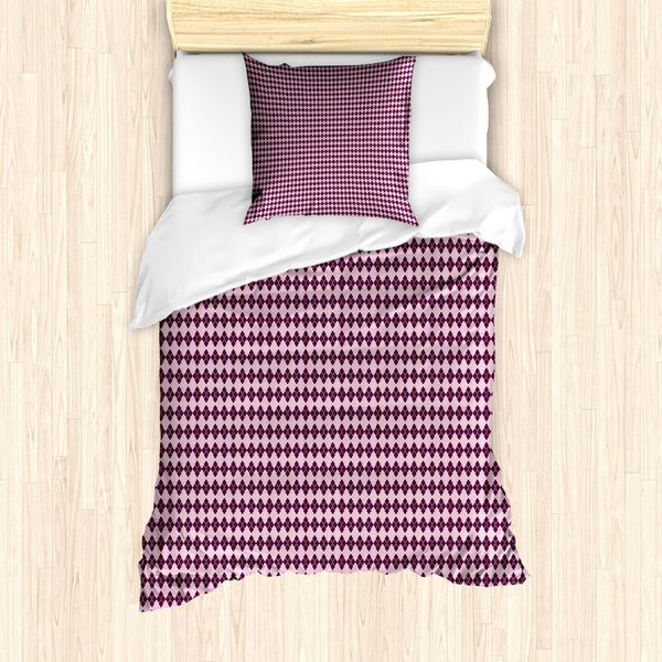 Abakuhaus Set Copripiumino Quatrefoil Per Letti Singoli, Motivo A Rete, Antiacaro, Adatto A Chi Soffre Di Allergie, Con Federa, 135 Cm X 200 Cm - 80 X 80 Cm, Rosa Baby Prugna-image