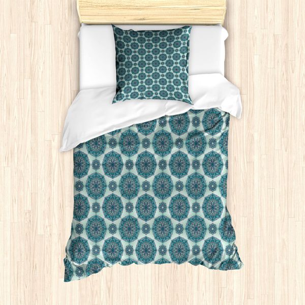 Abakuhaus Set Copripiumino Etnico Per Letti Singoli, Jumble Medaillon, Antiacaro, Adatto A Chi Soffre Di Allergie, Con Federa, 135 Cm X 200 Cm - 80 X 80 Cm, Blu Ardesia, Azzurro-image