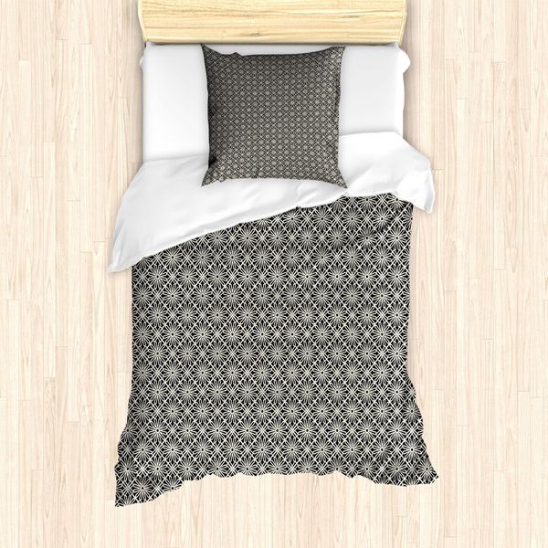 Abakuhaus Set Copripiumino Marocchino Per Letti Singoli, Motivi Floreali Geometrici Classici, Antiacaro E Anallergico, Con Federa, 135 Cm X 200 Cm - 80 X 80 Cm, Color Guscio D'uovo Grigio Antracite-image