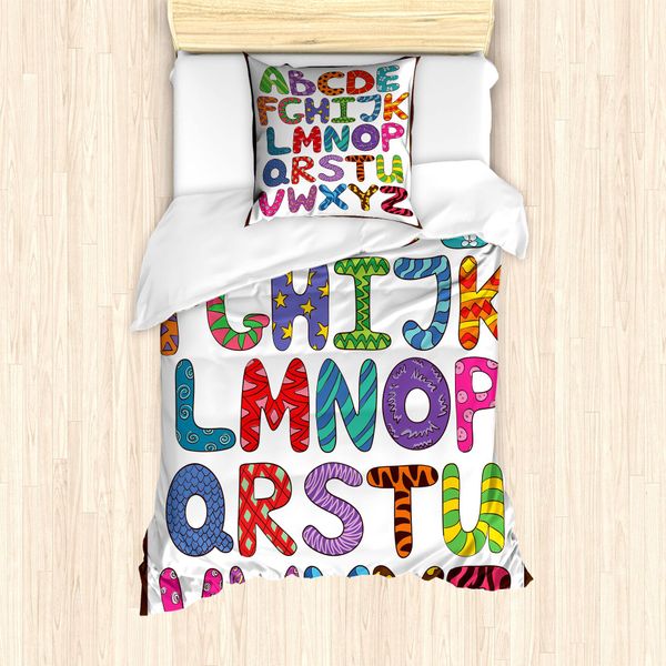 Abakuhaus Set Copripiumino Per Letto Singolo, Lettere Educative Divertenti, Antiacaro, Adatto A Chi Soffre Di Allergie, Con Federa, 135 Cm X 200 Cm - 80 X 80 Cm, Multicolore-image