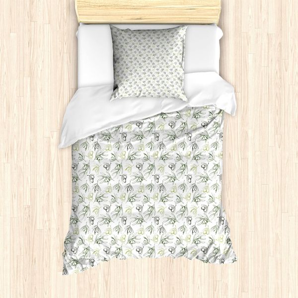 Abakuhaus Set Copripiumino Per Letto Singolo, Disegno A Contorno, Antiacaro, Adatto A Chi Soffre Di Allergie, Con Federa, 135 Cm X 200 Cm - 80 X 80 Cm, Bianco Multicolore-image