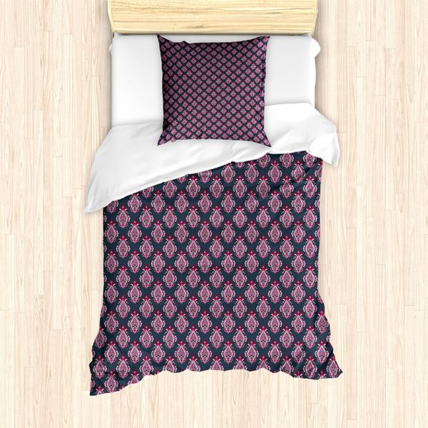 Abakuhaus Set Copripiumino Rosa Damascato Per Letti Singoli, Fiori Vittoriani Femminili, Antiacaro, Adatto A Chi Soffre Di Allergie, Con Federa, 135 Cm X 200 Cm - 80 X 80 Cm, Rosa Baby-Magenta-image
