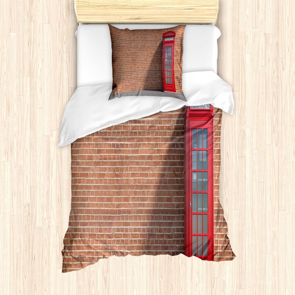 Abakuhaus Set Copripiumino Per Letto Singolo, Telefon Kiosk Bricks, Antiacaro, Adatto A Chi Soffre Di Allergie, Con Federa, 135 Cm X 200 Cm - 80 X 80 Cm, Pale Rust Vermilion-image