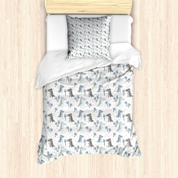 Abakuhaus Set Copripiumino Dino Per Letti Singoli, Cartoni Animati Ritmici Con Dinosauri, Antiacaro, Adatto A Chi Soffre Di Allergie, Con Federa, 135 Cm X 200 Cm - 80 X 80 Cm, Bianco Multicolore-image