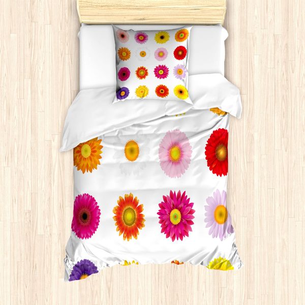 Abakuhaus Set Copripiumino Gerber Daisy Per Letti Singoli, Petali Colorati Love, Antiacaro, Adatto A Chi Soffre Di Allergie, Con Federa, 135 Cm X 200 Cm - 80 X 80 Cm, Multicolore-image