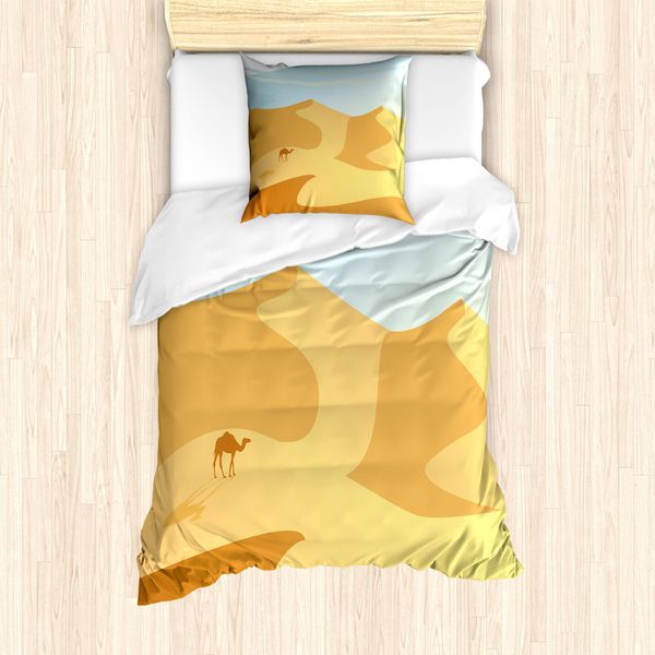 Abakuhaus Set Copripiumino DüNe Per Letti Singoli, Piccolo Cammello Sulle Colline Del Deserto, Antiacaro, Adatto A Chi Soffre Di Allergie, Con Federa, 135 Cm X 200 Cm - 80 X 80 Cm, Blu Sabbia Marrone-image