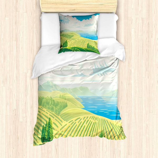 Abakuhaus Set Copripiumino Per Letti Singoli, Grafica Idylle SchöNheit, Antiacaro, Adatto A Chi Soffre Di Allergie, Con Federa, 135 Cm X 200 Cm - 80 X 80 Cm, Verde Pastello Azzurro Cielo-image