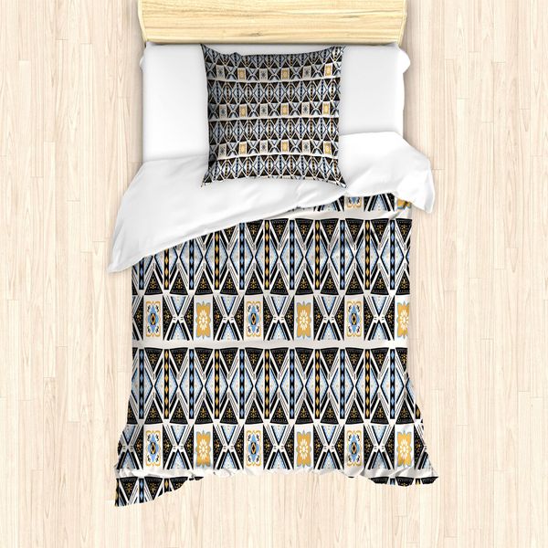 Abakuhaus Set Copripiumino Boho Per Letti Singoli, Motivi Geometrici, Antiacaro, Adatto A Chi Soffre Di Allergie, Con Federa, 135 Cm X 200 Cm - 80 X 80 Cm, Grigio Antracite Ceil Blu-image