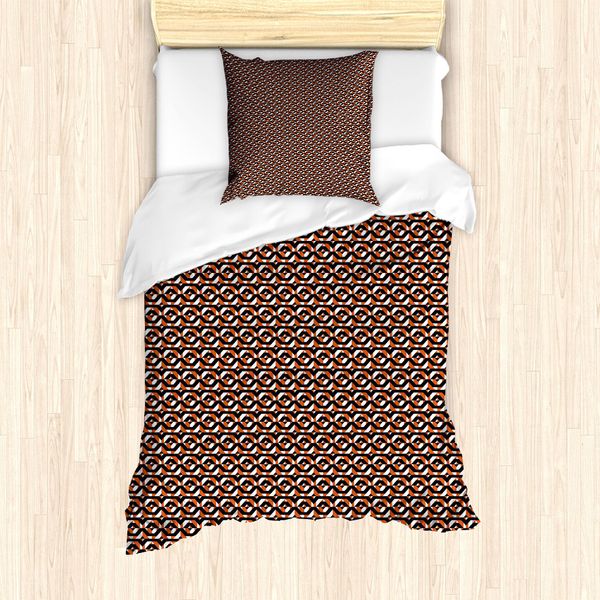 Abakuhaus Set Copripiumino Per Letti Singoli, Look Retrò, Forme Geometriche, Antiacaro, Adatto A Chi Soffre Di Allergie, Con Federa, 135 Cm X 200 Cm - 80 X 80 Cm, Arancione Grigio-image
