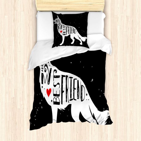Abakuhaus Set Copripiumino Best Friend Per Letti Singoli, Pastore Tedesco, Antiacaro, Adatto A Chi Soffre Di Allergie, Con Federa, 135 Cm X 200 Cm - 80 X 80 Cm, Bianco Vermiglio-image