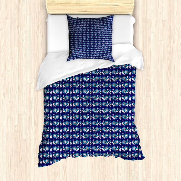 Abakuhaus Set Copripiumino Peacock Per Letti Singoli, Decorato Con Motivo Uccelli, Antiacaro, Adatto A Chi Soffre Di Allergie, Con Federa, 135 Cm X 200 Cm - 80 X 80 Cm, Indaco Avorio Blu Mare-image