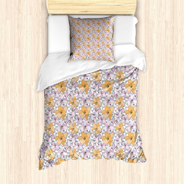 Abakuhaus Set Copripiumino Per Letti Singoli, Pastello Bicolore Lily Flora, Antiacaro, Adatto A Chi Soffre Di Allergie, Con Federa, 135 Cm X 200 Cm - 80 X 80 Cm, Multicolore-image