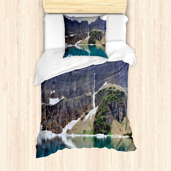 Set Copripiumino Abakuhaus Ice Berg Per Letti Singoli, Lago Nel Glacier National, Antiacaro, Adatto A Chi Soffre Di Allergie, Con Federa, 135 Cm X 200 Cm - 80 X 80 Cm, Marrone Scuro E Multicolore-image
