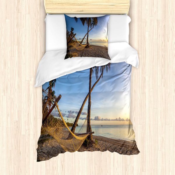 Abakuhaus Set Copripiumino Fiji Per Letti Singoli, Amaca Estiva Sulla Spiaggia, Antiacaro, Adatto A Chi Soffre Di Allergie, Con Federa, 135 Cm X 200 Cm - 80 X 80 Cm, Multicolore-image