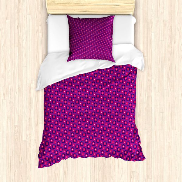 Abakuhaus Set Copripiumino Artistico Per Letti Singoli, Complesso Moderno Cerchio, Antiacaro Adatto A Chi Soffre Di Allergie Con Federa, 135 Cm X 200 Cm - 80 X 80 Cm, Rosa Shocking Indaco-image