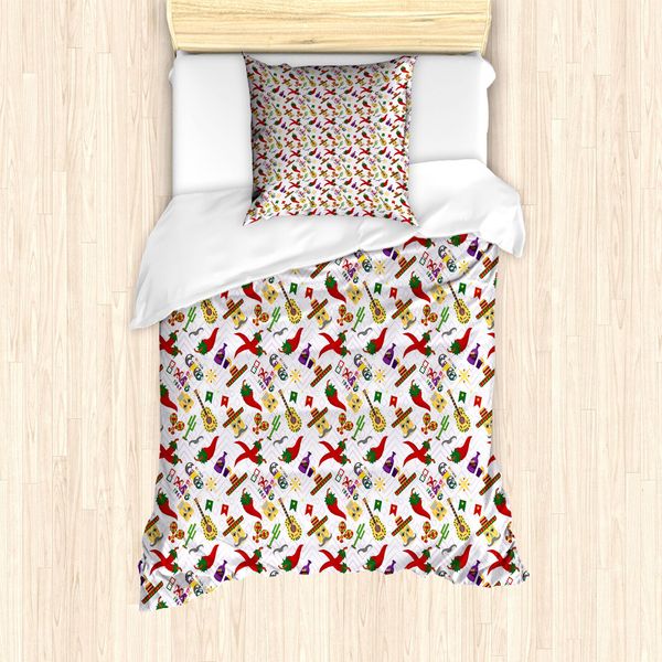 Abakuhaus Cinco De Mayo Set Copripiumino Per Letti Singoli, Messicano, Antiacaro, Adatto A Chi Soffre Di Allergie, Con Federa, 135 Cm X 200 Cm - 80 X 80 Cm, Viola Pastello Multicolore-image