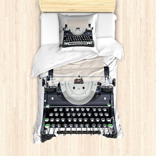 Abakuhaus Set Copripiumino Per Letto Singolo, Vecchia Tastiera Meccanica, Antiacaro, Adatto A Chi Soffre Di Allergie, Con Federa, 135 Cm X 200 Cm - 80 X 80 Cm, Grigio Champagne-image