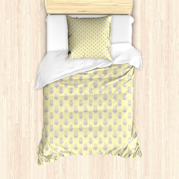 Abakuhaus Set Copripiumino A Pois Gialli Per Letti Singoli, Bunny Faces, Antiacaro, Adatto A Chi Soffre Di Allergie, Con Federa, 135 Cm X 200 Cm - 80 X 80 Cm, Giallo Chiaro-image