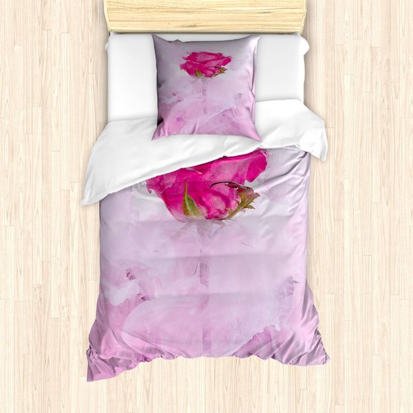Abakuhaus Set Copripiumino Artistico Astratto Per Letti Singoli, Arte Floreale, Antiacaro, Adatto A Chi Soffre Di Allergie, Con Federa, 135 Cm X 200 Cm - 80 X 80 Cm, Pale Mauve Magenta Fawn-image