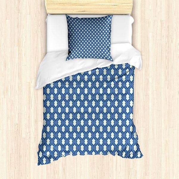 Set Copripiumino Abakuhaus Aqua-Damast Per Letti Singoli, Funky Blick Ogee Kunst, Antiacaro, Adatto A Chi Soffre Di Allergie, Con Federa, 135 Cm X 200 Cm - 80 X 80 Cm, Blu Scuro Ceil Seafoam-image