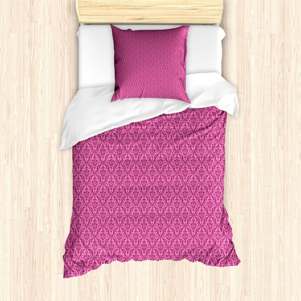 Set Copripiumino In Damasco Rosa Abakuhaus Per Letti Singoli, Victorian Monochrome, Antiacaro, Adatto A Chi Soffre Di Allergie, Con Federa, 135 Cm X 200 Cm - 80 X 80 Cm, Rosa Baby Magenta Scuro-image