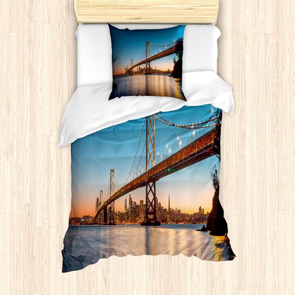 Abakuhaus Set Copripiumino Per Letto Singolo Oakland, San Francisco Skyline View, Antiacaro, Adatto A Chi Soffre Di Allergie, Con Federa, 135 Cm X 200 Cm - 80 X 80 Cm, Multicolore-image