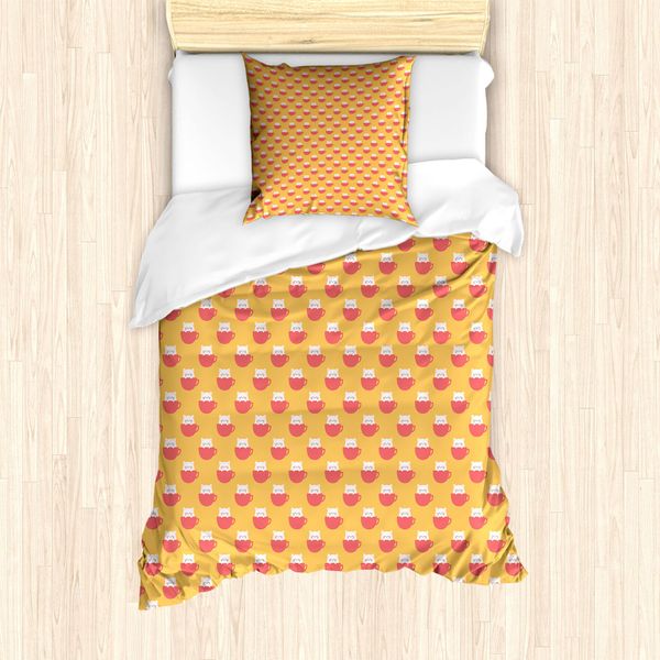 Abakuhaus Set Copripiumino Per Letto Singolo, Gattini In Tazze, Antiacaro, Adatto A Chi Soffre Di Allergie, Con Federa, 135 Cm X 200 Cm - 80 X 80 Cm, Arancione Pallido Corallo-image