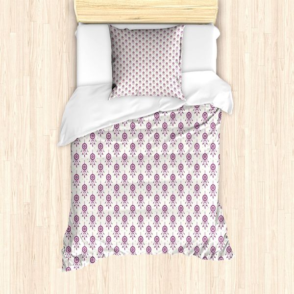 Abakuhaus Set Copripiumino Hippie Per Letti Singoli, Dreamcatchers A Pois, Antiacaro, Adatto A Chi Soffre Di Allergie, Con Federa, 135 Cm X 200 Cm - 80 X 80 Cm, Pale Aubergine Pale Grau-image