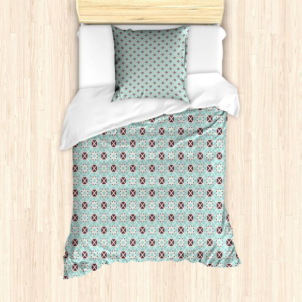 Abakuhaus Set Copripiumino Aborigeno Per Letti Singoli, Motivo Floreale, Antiacaro, Adatto A Chi Soffre Di Allergie, Con Federa, 135 Cm X 200 Cm - 80 X 80 Cm, Seafoam Dark Mauve-image