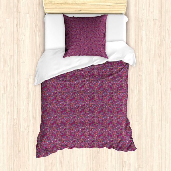Abakuhaus Set Copripiumino Hippie Viola Per Letti Singoli, Motivo Paisley Tradizionale, Antiacaro, Adatto A Chi Soffre Di Allergie, Con Federa, 135 Cm X 200 Cm - 80 X 80 Cm, Viola E Multicolore-image