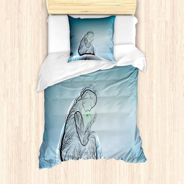 Abakuhaus Set Copripiumino Astratto Surreale Per Letti Singoli, Maternità, Antiacaro, Adatto A Chi Soffre Di Allergie, Con Federa, 135 Cm X 200 Cm - 80 X 80 Cm, Blu Mare Grigio Carbone-image