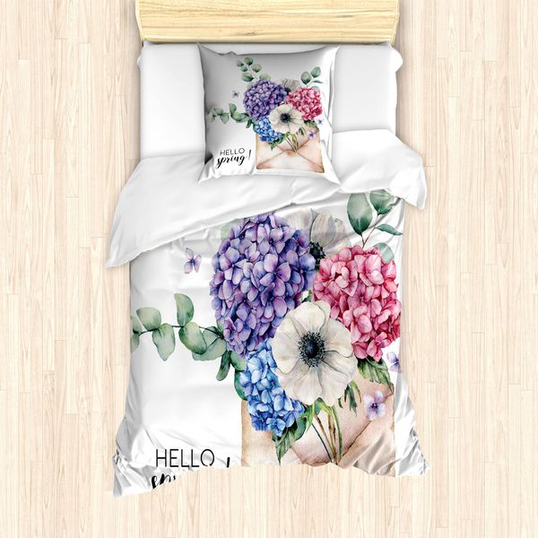 Set Copripiumino Abakuhaus Hortensie Per Letti Singoli, Hallo FrüHlings-Blumen-Kunst, Antiacaro, Adatto A Chi Soffre Di Allergie, Con Federa, 135 Cm X 200 Cm - 80 X 80 Cm, Multicolore-image