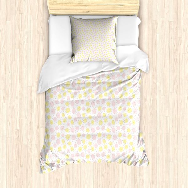 Abakuhaus Set Copripiumino A Pois Gialli Per Letti Singoli, Pastel Tone Blots, Antiacaro, Adatto A Chi Soffre Di Allergie, Con Federa, 135 Cm X 200 Cm - 80 X 80 Cm, Rosa Giallo-image