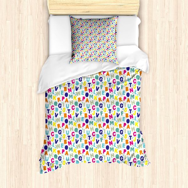Abakuhaus Set Copripiumino Per Letti Singoli, Lettere Colorate Semplici, Antiacaro, Adatto A Chi Soffre Di Allergie, Con Federa, 135 Cm X 200 Cm - 80 X 80 Cm, Multicolore-image