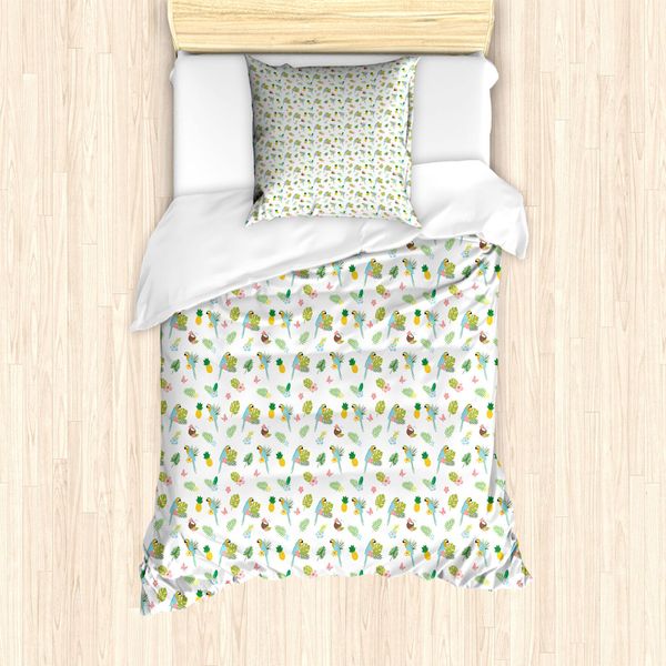 Abakuhaus Set Copripiumino Philodendron Per Letti Singoli, Cartoon Exotische Sommer, Antiacaro, Adatto A Chi Soffre Di Allergie, Con Federa, 135 Cm X 200 Cm - 80 X 80 Cm, Multicolore-image