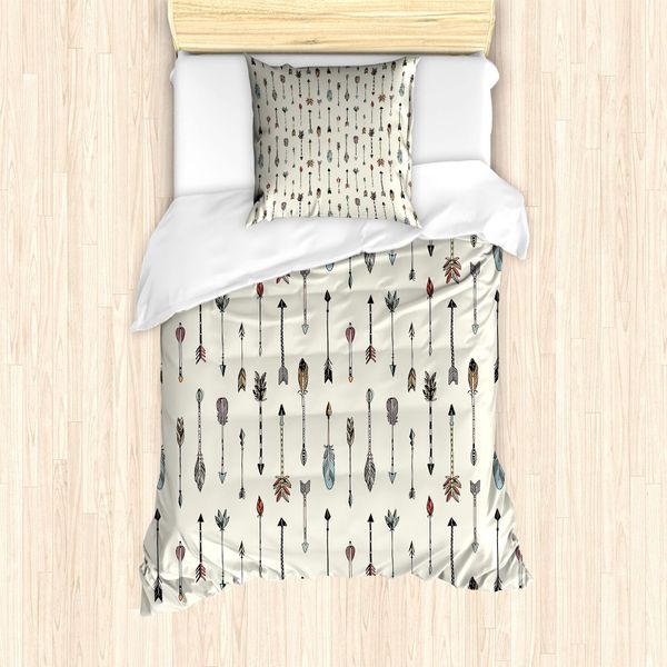 Abakuhaus Set Copripiumino Per Letto Singolo, Primitive Con Piume, Antiacaro, Adatto A Chi Soffre Di Allergie, Con Federa, 135 Cm X 200 Cm - 80 X 80 Cm, Guscio D'uovo E Multicolore-image