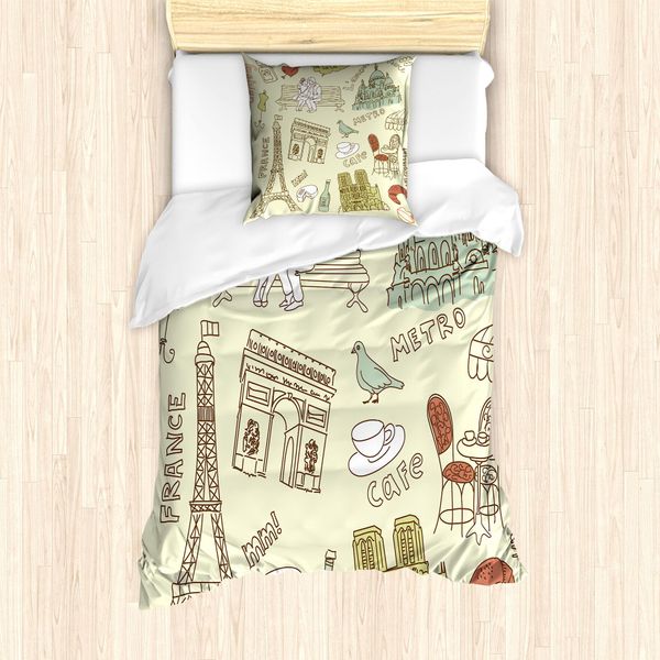 Abakuhaus Set Copripiumino Per Letto Singolo Eiffelturm, Element Paris Theme, Antiacaro, Adatto A Chi Soffre Di Allergie, Con Federa, 135 Cm X 200 Cm - 80 X 80 Cm, Verde Chiaro Multicolore-image